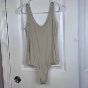 Shinestar Ribbed Tank Bodysuit Beige Nude Sleeveless Stretch Rayon Size Small thumbnail 3
