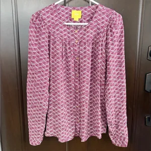 Like New Anthropologie Maeve Orli Bibbed Button Down Top Large thumbnail 2