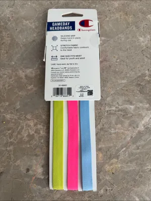 Champion Gameday Headbands 3-Pack Blue, Pink, Lime Green thumbnail 4