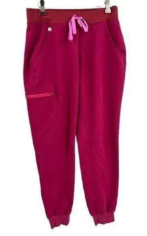 Figs Zamora Scrub Pants Dark Pink Drawstring Jogger Style Cargo Pocket Small thumbnail 1