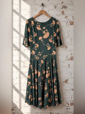 LuLaRoe Nicole Floral Fit Flare Dress XL Black Gold Tan Scoop Neck Skater Midi thumbnail 3