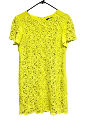 Oasis Women Neon Yellow Short Sleeve Lace Front Mini Dress 12/38‎ thumbnail 1