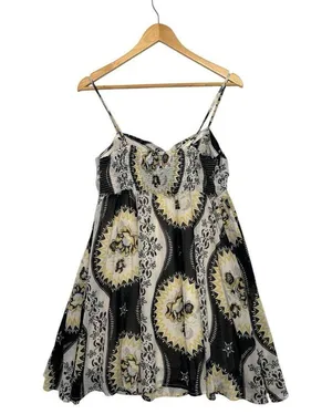 Free People Dress Womens Small Black Yellow Floral Babydoll Chiffon Festival thumbnail 3