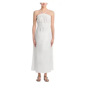 Aqua Womens Cotton Smocked Sleeveless Dress AQ08-01 White S thumbnail 10