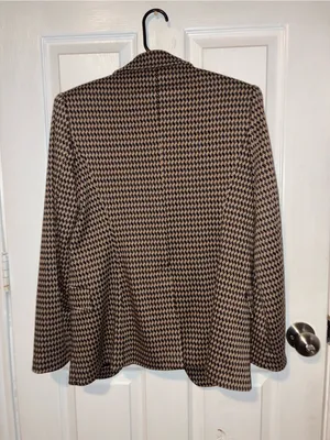 Max Studio London Houndstooth Blazer Women’s Small Tan Black Tailored Workwear thumbnail 3