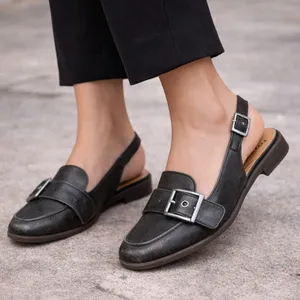 Zodiac Black Leather Slingback Mules with Buckle thumbnail 1