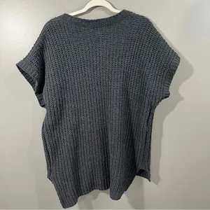 POL gray Chunky Chenille Knit Short Sleeve V-Neck Sweater Top Size M thumbnail 5