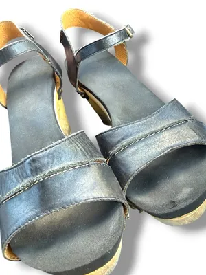 Flogg Heeled Sandals Platform Clog Sandal in Black and Natural Wood Shoes Scandi thumbnail 4