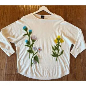 Anthropologie Aaeda white felted floral top size M thumbnail 7