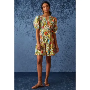 Marie Oliver Clara Floral Palm Mini‎ Dress Sz XS Multi Puff Sleeve Tiered Resort thumbnail 6