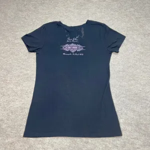 Harley-Davidson Twin‎ Citied V-Neck T-Shirt Black Lightning Womens M Semi Sheer thumbnail 2