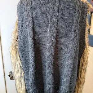 Miss Me Faux Fur Vest with Black beaded Trim Sz L thumbnail 1