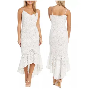 NIGHTWAY Mermaid High-Low Flounce Hem Lace Wedding Dress Ivory Sequin Sz 10 NWT thumbnail 2