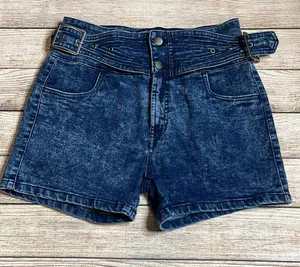 Bleach Acid Wash Belted High Rise Shorts thumbnail 1
