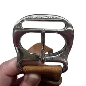 Michael Kors Women's Brown Leather Belt Silver Buckle Adjustable Chunky thumbnail 3