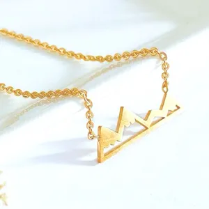NEW Yellow Gold Plated Snowy Mountain Bar Pendant Necklace, 16-18”‎ thumbnail 3
