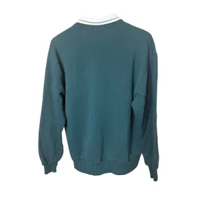 Vintage Top Stitch Morning Sun Forest Green Floral Embroidered Polo Sweatshirt L thumbnail 7