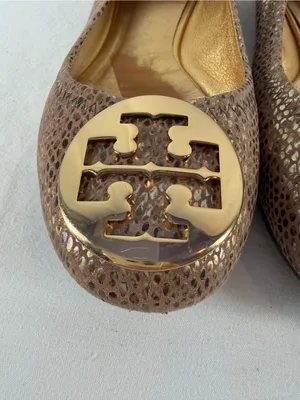 Tory Burch Snake Embossed Large Metal Logo Ballet Flat in Light Brown Gold 8.5 thumbnail 4