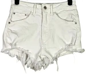 ZARA Cutoff Distressed Jean Shorts Raw Ripped Hem High Rise Pockets 2 White thumbnail 1