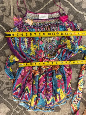 Camilla Pastel Floral Ikat Embroidered Top in Pink, Blue, Purple Size Medium thumbnail 11