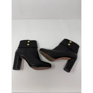 Kate Spade Bridgette Black Pebble Leather Gold Button Platform Block Heel 7.5 thumbnail 13