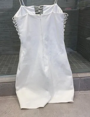 by the way Adorable white bodycon dress with lace up details on the front and sides thumbnail 2