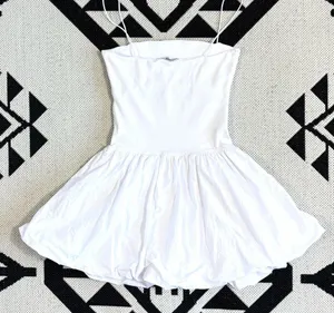 Zara Mixed Ribbed Poplin Balloon Mini Dress in White Medium thumbnail 12