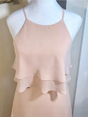 💥Jenny Yoo Charlie Blush Chiffon Ruffle Halter Bridesmaid Maxi Gown Sz 2 🧡 thumbnail 7