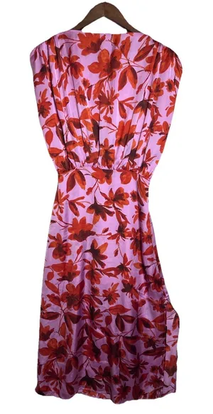 Vici Romantic Floral Pink Red Midi Dress Side Slit Crew Neck Coquette Small thumbnail 1