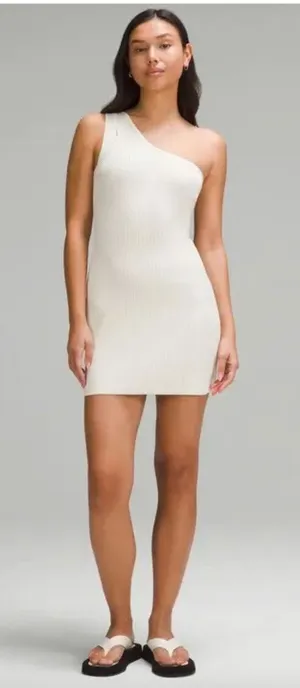 Lululemon Ribbed Asymmetrical One Shoulder Knit Mini Dress Ivory Size‎ XXS thumbnail 1