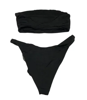 Naked Wardrobe Bikini Set Bandeau Tube Top Cheeky High Cut Bottom Black S thumbnail 3