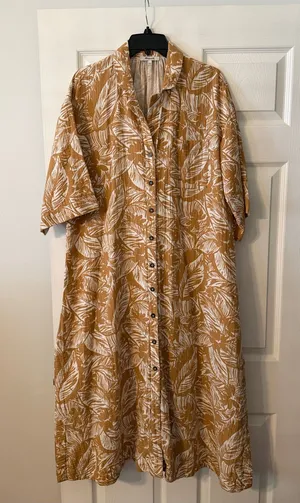 Madewell Women's Button-Front Leaf Print Midi Dress in Mustard size S thumbnail 1