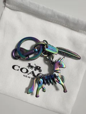 Coach, 3D, oil slick, Iridescent Unicorn, Keychain/fob RARE! thumbnail 9