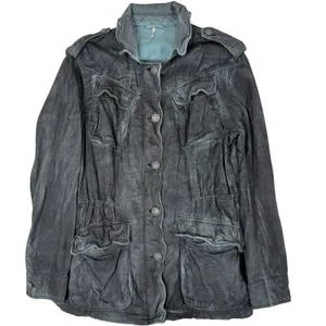 Free People Military Jacket Womens XS‎ Gray Blue Double Cloth Utility Coat thumbnail 2