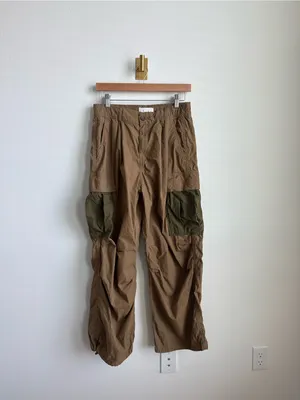 Anthropologie Cargo Parachute Pants Brown Green Baggy Utility Size 28 thumbnail 5