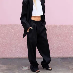 Kaia x Zara NWT Full Length Pants Womens XS Pleated Black Trousers Career Masc thumbnail 5
