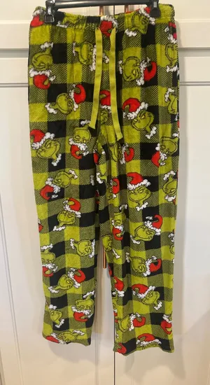 Dr Seuss The Grinch Christmas Pajama Pants Green Plaid Fleece M holiday cozy thumbnail 1