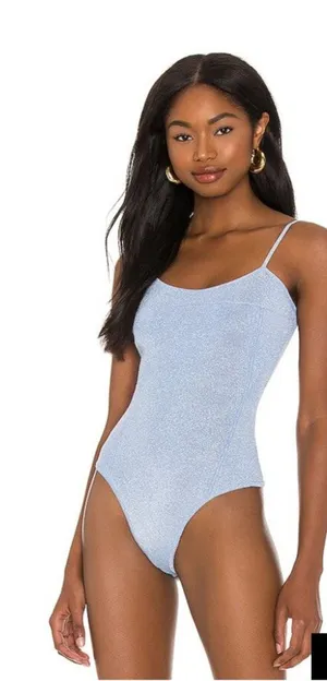 superdown Sparkly Blue Mari Knit Bodysuit Size Small Icy Blue thumbnail 1