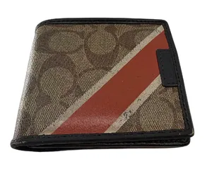 Coach Signature Stripe Brown Coated Canvas Wallet thumbnail 1