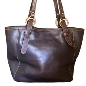 Dooney and Bourke Florentine East Westc Skylar brown black leather suede tote. thumbnail 4