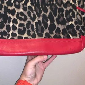 Coach Park Ocelot Leopard Print Canvas Red Leather Trim Shoulder Tote Bag thumbnail 3