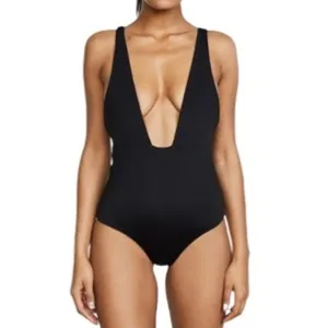 Mara Hoffman Women's Standard Audrey Black Deep V One Piece Swimsuit Size XL thumbnail 2