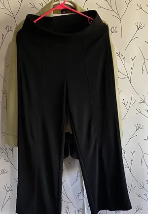 Black Wide-Leg Ponte Pants with High Waist thumbnail 1