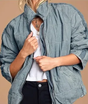 Free People Dolman Quilted Denim Jacket- Small thumbnail 1