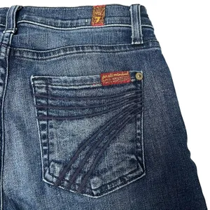 7 For All Mankind Dojo Jeans Dark Wash Denim Flared Embroidered Logo Women’s 25 thumbnail 5