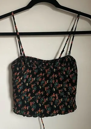 Free‎ People Black and Red Fitted Moody Floral Crop Camisole thumbnail 1