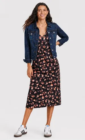 NWT Target A New Day Black Floral Print Midi Slip Dress Size M thumbnail 1