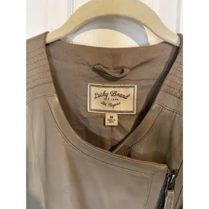 Lucky Brand Tan Lamb Leather Moto Jacket Asymmetrical Zip M Biker Quiet Luxury thumbnail 4