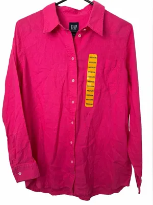 GAP Women's Hit Pink Linen Long Sleeve Button Down NWT thumbnail 1