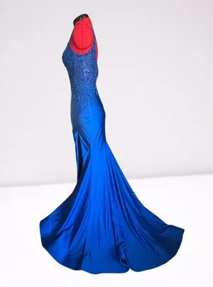 Royal Blue Mermaid Prom Gown w/Slit Style 16058 Size 2 thumbnail 3
